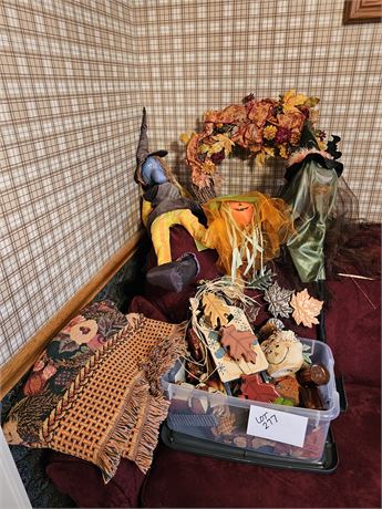 Mixed Fall & Halloween Lot:Wreath/Figurines/Decorative Throw & More