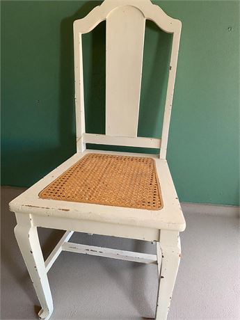 Antique White Wood Farmhouse Kitchen/Dining Chair With Cane Seat
