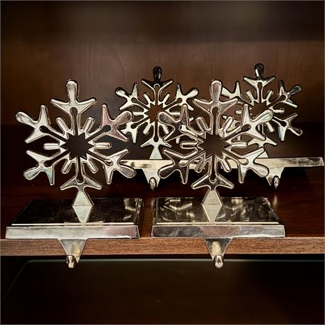 Silver Snowflake Stocking Holders Set of 4