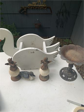 Lawn Ornaments Statuary Wood Swan Pair Of Fairies Mallard Duck Tiny Bird Bath