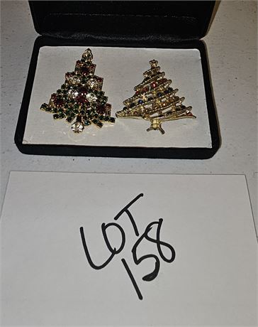 Vintage Rhinestone Christmas Tree Brooches