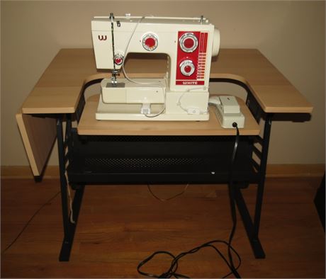 White Sewing Machine and Table