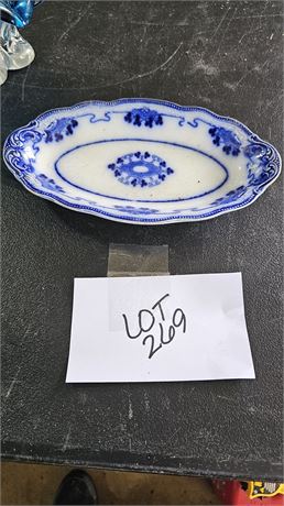 Flowblue Earthenware Shamrock Relish Dish