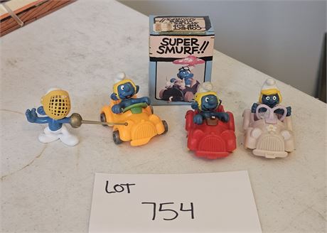 Vintage Mixed Peyo PVC Mixed Smurfs with Cars