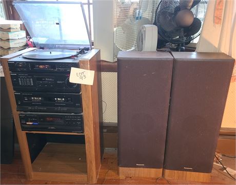 Panasonic Stereo System in Wood Cabinet with Speakers