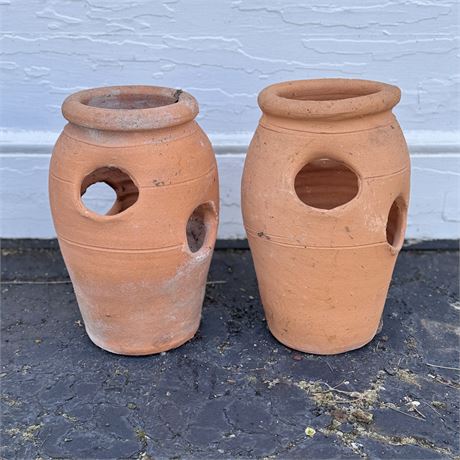 Pair of Terracotta Strawberry Pots