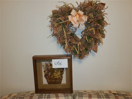 Floral Wall Decor : Mixed Dried Shadowbox & Dried Floral Heart Wreath