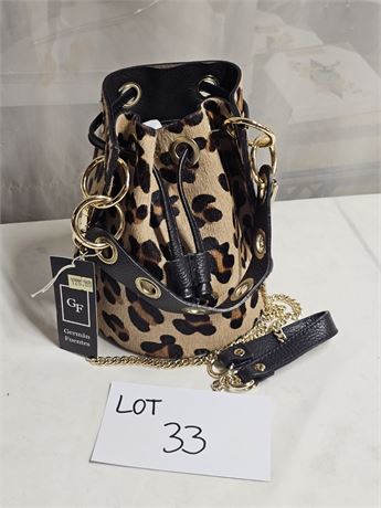German Fuentes Leopard Print Bucket Bag With Chain Strap