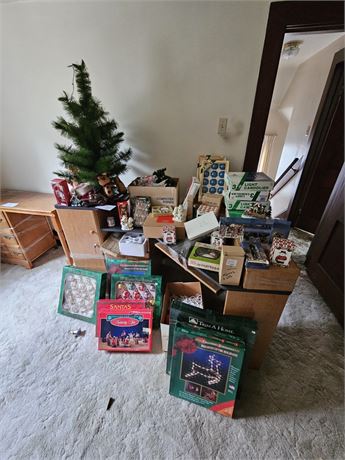 Large Lot Of Mixed Christmas- Bottle Brush Tree, Ornaments, Lights & More