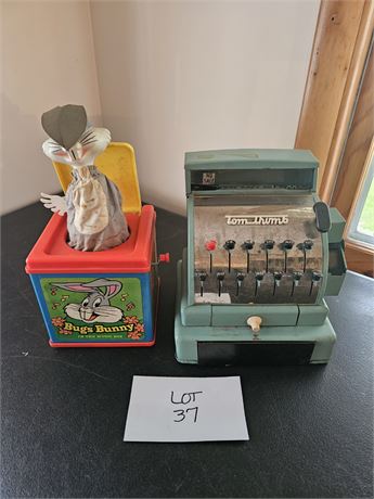 1976 Bug's Bunny Music Box (Works) Stained & Tom Thumb Childs Cash Register
