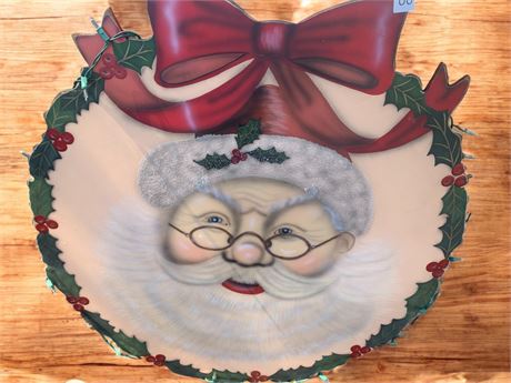 Large Barrett-Style Santa Claus Wood Sign W/Christmas Bow and Wreath Accent