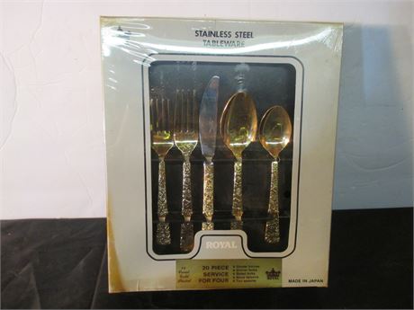 New Royal 24kt Plated Stainless Steel 20 Pcs 4 Place Silverware Set