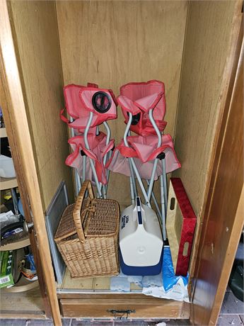 Closet Cleanout:Playmate Cooler/Folding Lawn Chairs/Wicker Basket & More