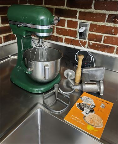 1960's Hobart Kitchen-Aid K5-A  Stand Mixer w/Attachments & Original Manual