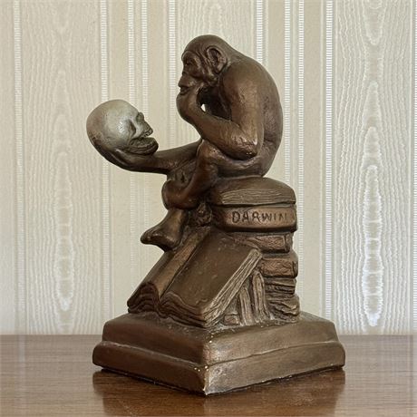 1962 Austin Products Darwin Monkey & Skull Cast Sculpture