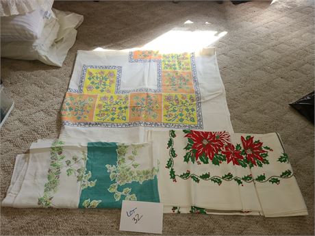 Vintage Table Cloths:Yellow&Orange Tulip/Christmas & Green Floral Table Cloth