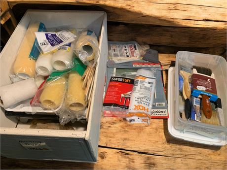 Paint Supplies Lot Featuring Roller Brushes and Accessories