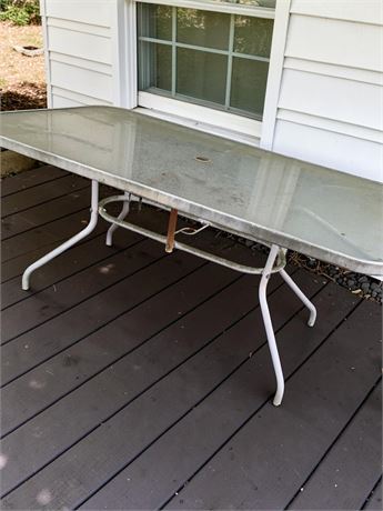 Rectangular Outdoor Patio Table W/Tempered Glass Top & Umbrella Hole