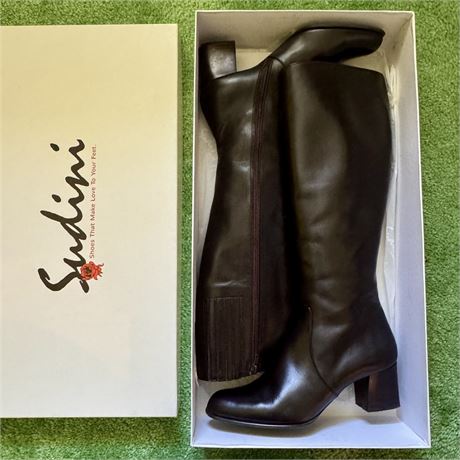 Like New - Sudini "Amanda" Chocolate Leather Calf Boots - Womens Size 9.5