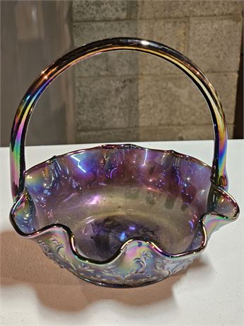 Fenton Amethyst Glass Handled Basket
