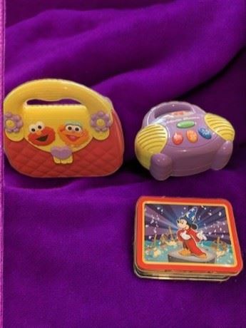 Sesame Street Purse, Music Play, Mickey Mouse Tin Toy Lot