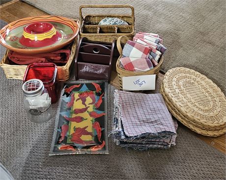 Mixed Cloth Napkins , Wicker Trivits, Dip Bowl & More