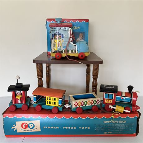 Vintage Fisher Price Huffy Puffy Train and Music Box Lacing Shoes
