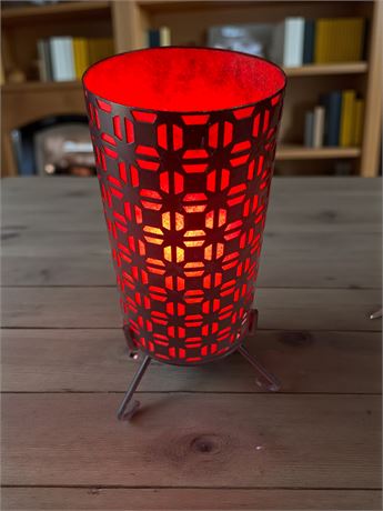 MCM Metal & Glass Lantern Lamp W/Black Lattice Design & Red Interior