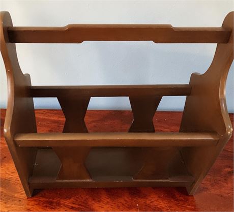 Wooden Magazine Rack W/Handle & Decorative Cutouts