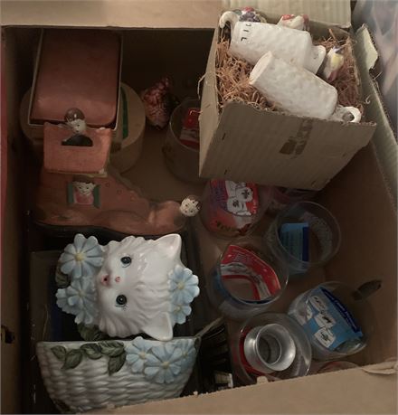 Napcoware Cat Head Planter, Tilso Cow Figurine,Ceramic Bottles & More