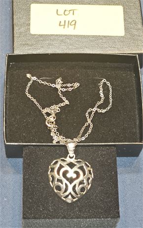 Sterling 1" Heart Pendant & 16" Chain 0.24 ozt