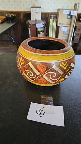 HEAVY HAND PAINTED MEXICO FLOWER POT