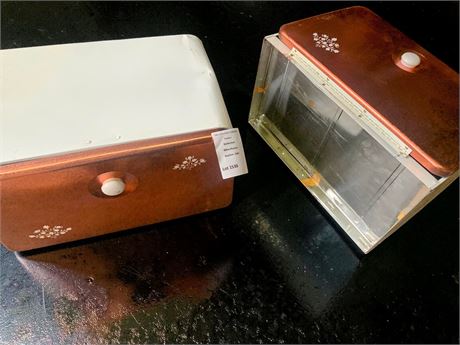 Lincoln Beautyware Copper-Colored Bread Boxes W/White Floral Stencil Design