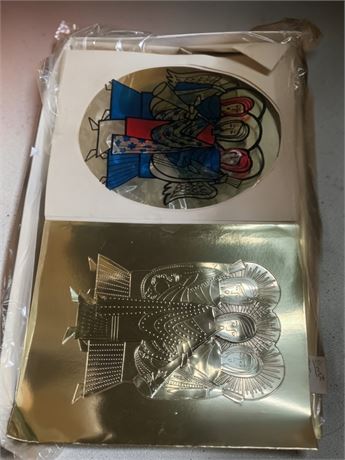 Vint Embossed Metallic Foil Christmas Cards W/Angels/Stained Glass Iconography
