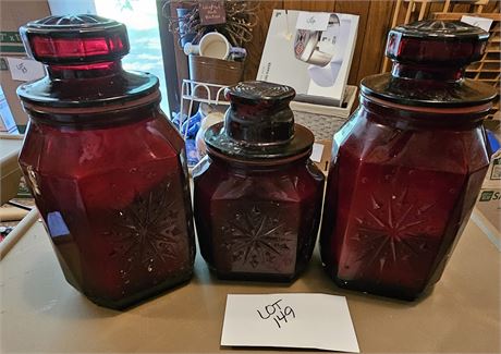 Wheaton Ruby Red Glass Snowflake Canister Set