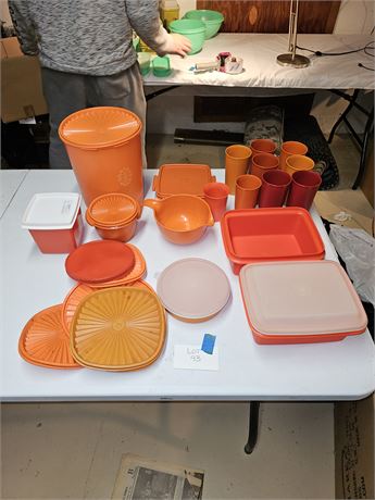 Vintage Mixed Tupperware:Mixed Orange Canisters/Glasses/Storage & More