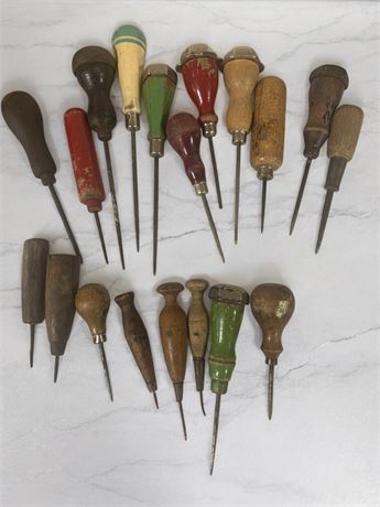 Wood Handled Scratch Awl Wood or Leather Tool Lot (Vintage)