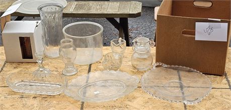 Mixed Clear Glass Lot : Vases / Platters & More