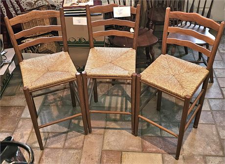 (3) Wood & Wicker Bar Stools