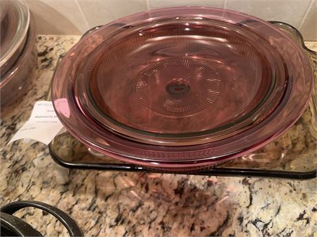 Vision Cranberry Glass Casserole Dish W/Lid & Anchor Hocking Baking Dish