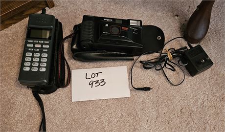 Argus 35mm Focus Free Camera and Tandy CT-350 Brick Cellular Phone