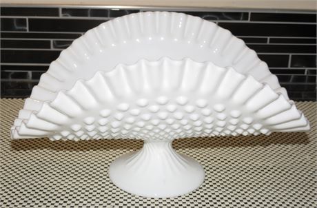 Vintage Fenton Hobnail Milk Glass Footed Banana Boat