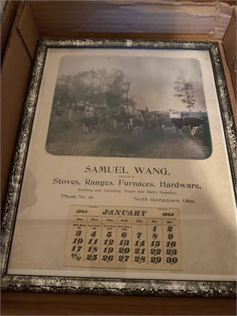 Antique Framed Calendar From 1904 Wang Hardware