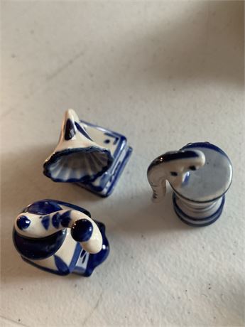 Collection Of Miniature Delft Figurines Water Pump Gramophone Tea Pot Tea Cups