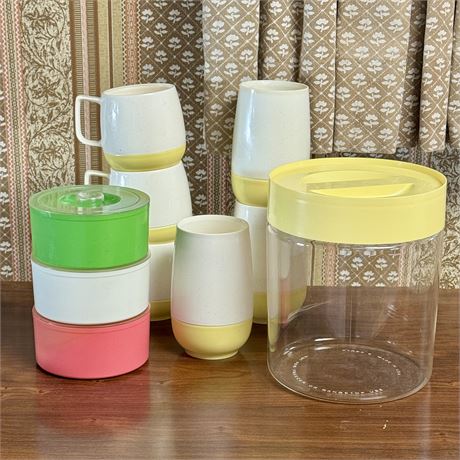 Retro Kitchenware - Glass Pyrex Canister, Stacking Storage, Bopp-Decker Cups