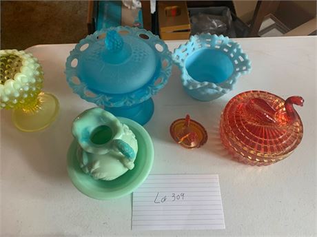 Colored Glassware Amberina Indiana Glass Fenton Avon Trinket Candy Dishes Lot