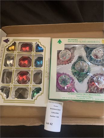 Vintage Bradford Glass Christmas Ornaments Lot of 2 Boxes