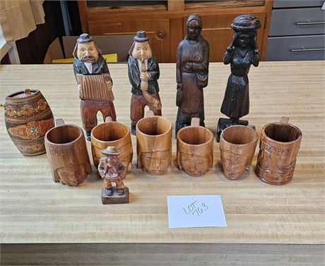 Carved Wood Mugs, Figurines & More Sizes & Makers Vary