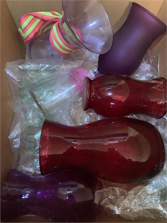 Glass Floral Vases - Clear, Red, Purple