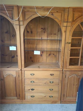 Lighted Wood Cabinet with Glass Shelves & Drawers